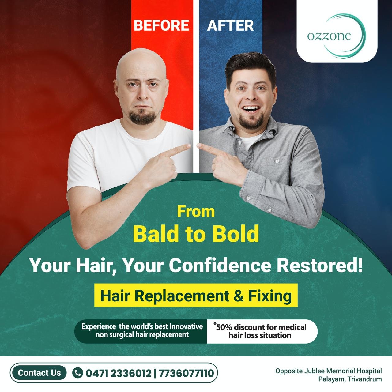 Ozzone hair fixing before and after example